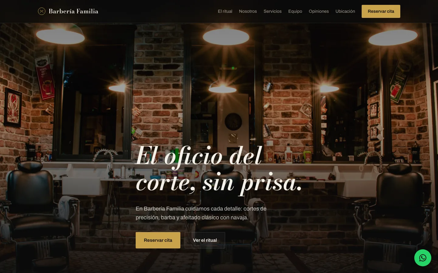 Captura del sitio web de Barbería La Familia